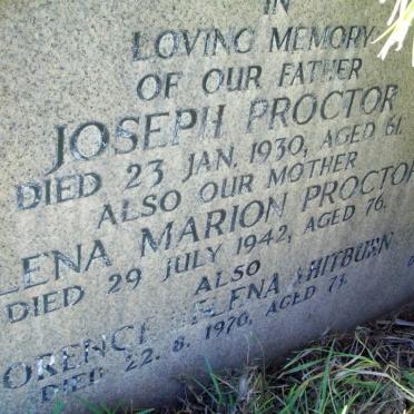 PROCTOR Joseph -1930 &amp; Helena Marion -1942 :: WHITBURN Florence Helena -1970 :: PROCTOR Henry -1964
