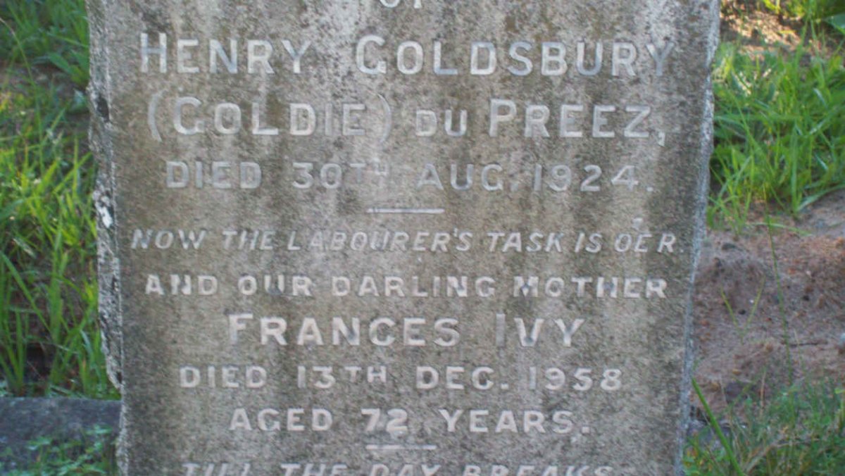 PREEZ Henry Goldsbury, du -1924 &amp; Francis Ivy -1958