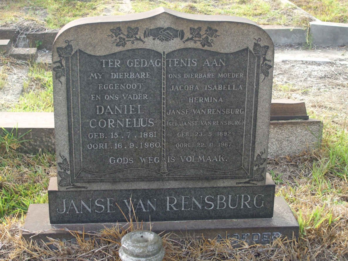 RENSBURG Daniel Cornelius, Janse van 1881-1960 &amp; Jacoba Isabella Hermina JANSE VAN RENSBURG 1892-1967