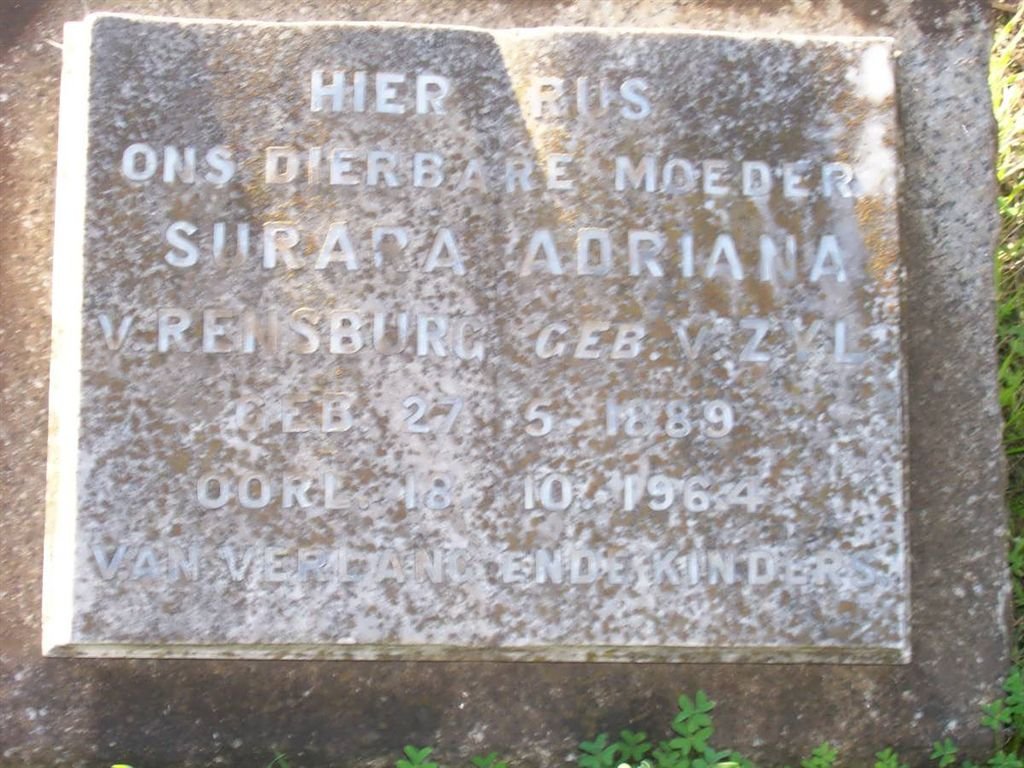 RENSBURG Surara Adriana, van nee VAN ZYL 1889-1964
