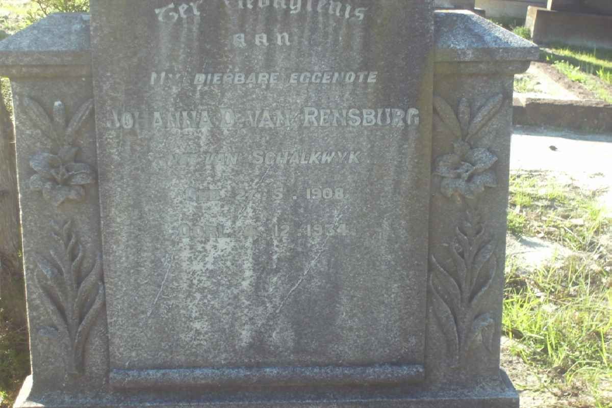 RENSBURG Johanna D., van nee VAN SCHALKWYK 1908-1934