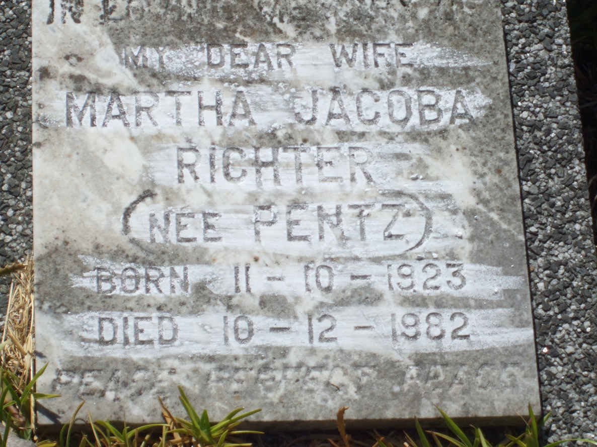 RICHTER Martha Jacoba nee PENTZ 1923-1982