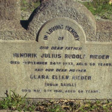 RIEDER Hendrik Julius Rudolf  -1933 &amp; Clara Ellen SAULL  -1941 