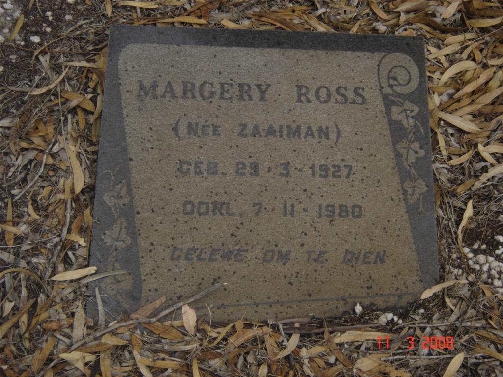 ROSS Margery nee ZAAIMAN -1980