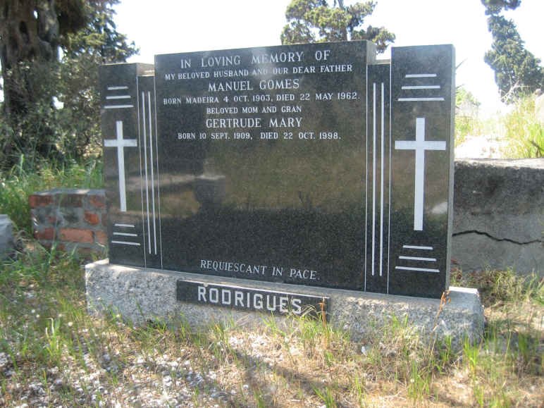 RODRIGUES Manuel Gomes 1903-1962 &amp; Gertrude Mary 1909-1998