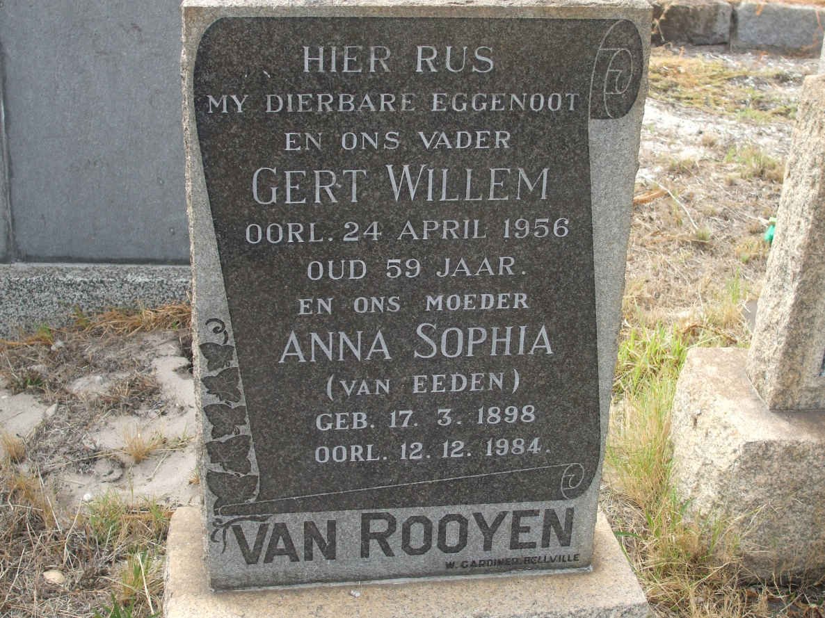 ROOYEN Gert Willem, van -1956 &amp; Anna Sophia VAN EEDEN 1898-1984