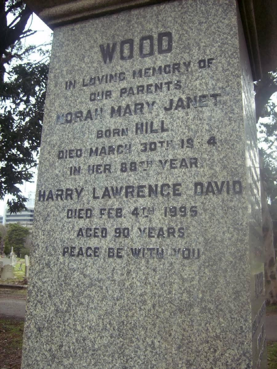 WOOD Harry Lawrence David -1995 &amp; Norah Mary Janet HILL 19?4