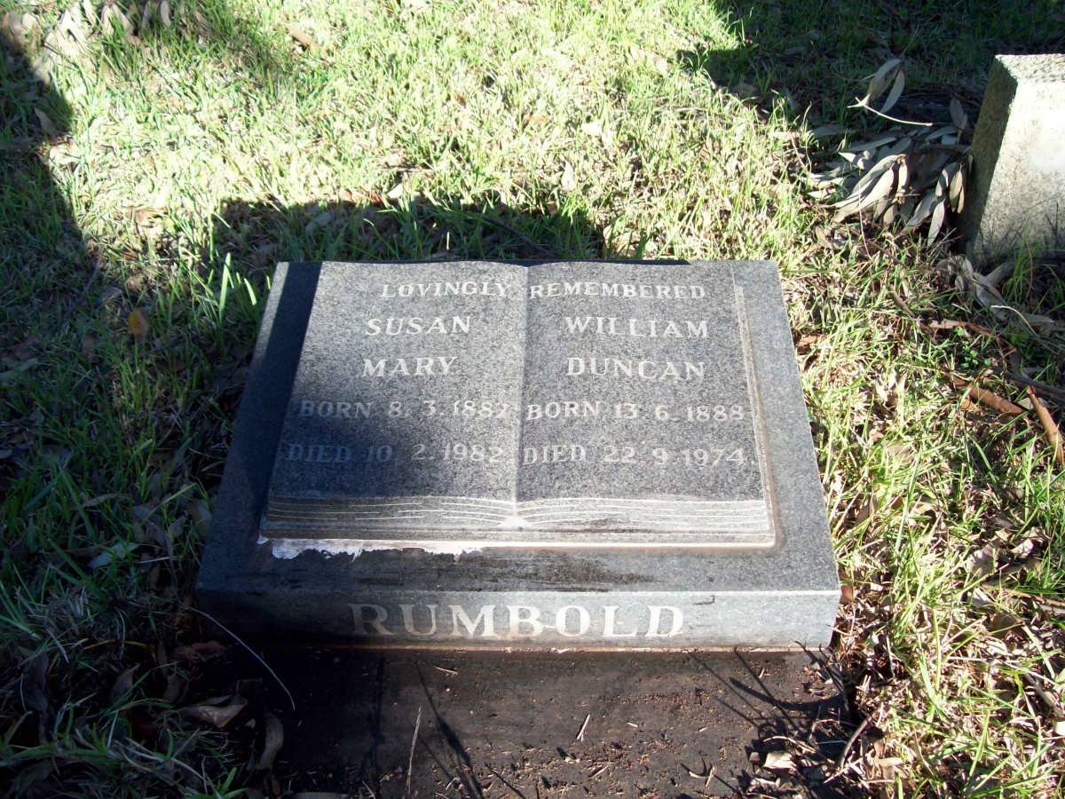 RUMBOLD William Duncan 1888-1974 &amp; Susan Mary 1887-1982