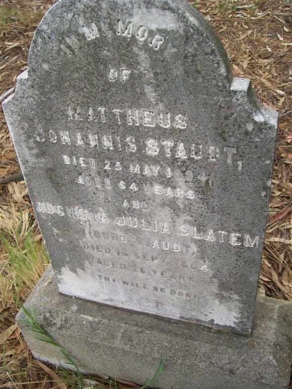 STAUDT Mattheus Johannis -1894 :: SLATEM Augusta Julia nee STAUDT -1894