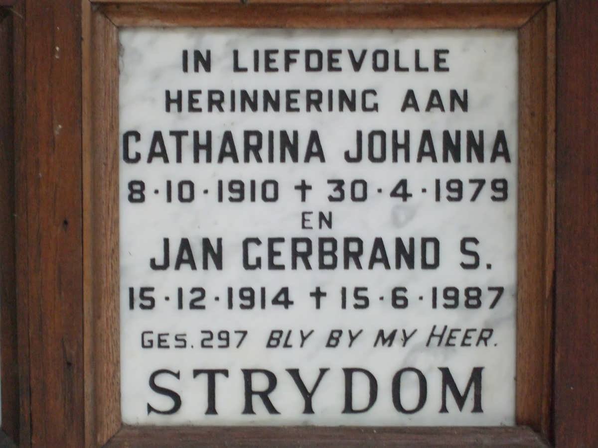 STRYDOM Jan Gerbrand S. 1914-1987 &amp; Catharina Johanna 1910-1979