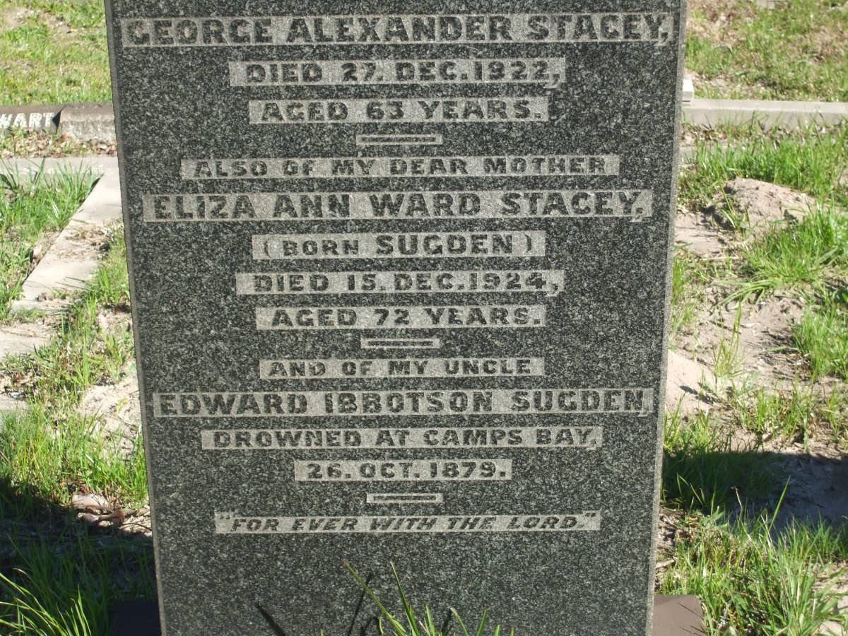 STACEY George Alexander -1922 :: STACEY Eliza Ann Ward nee SUGDEN -1924 :: SUGDEN Edward Ibbotson -1879