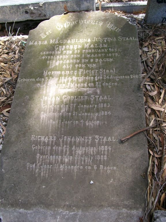 STAAL Hermanes Pieter 1854-1863 :: STAAL Maria Magdahlena Justina nee MALAN 1835-1879