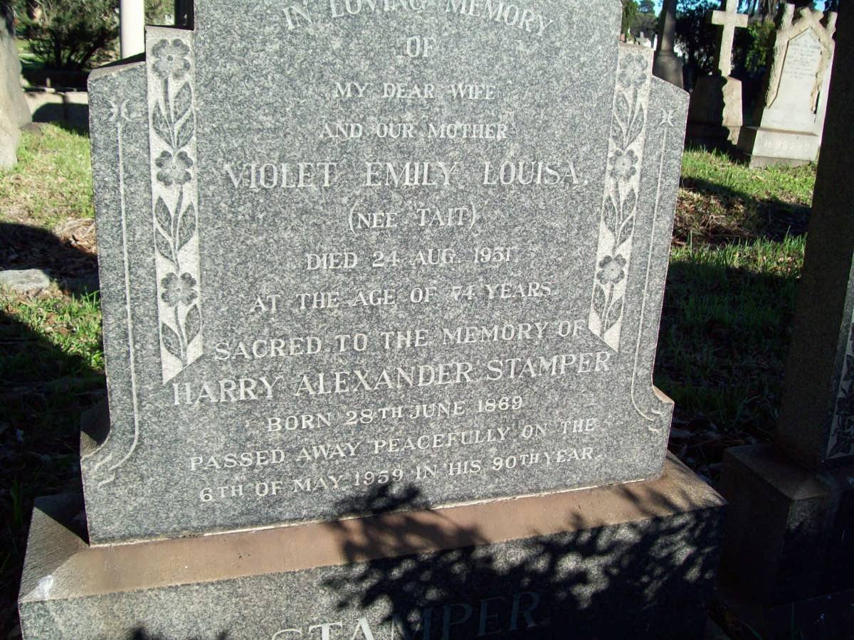 STAMPER Harry Alexander 1869-1959 &amp; Violet Emily Louisa TAIT -1951