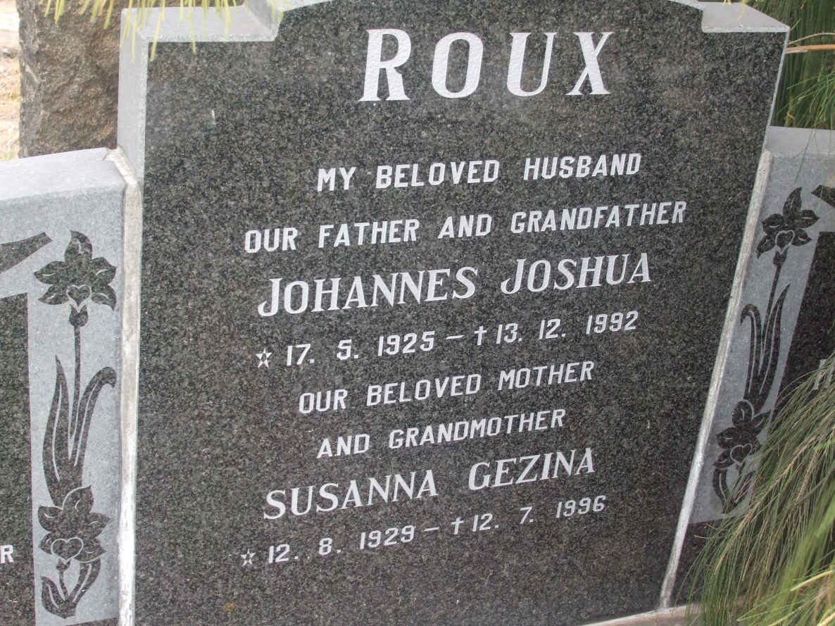ROUX Johannes Joshua 1925-1992 &amp; Susanna Gezina 1929-1996