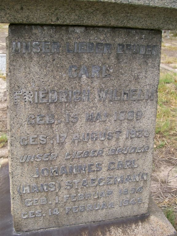 STAEGEMANN Carl Friedrich Wilhelm 1889-1936 ::  STAEGEMANN Johannes Carl 1894-1946