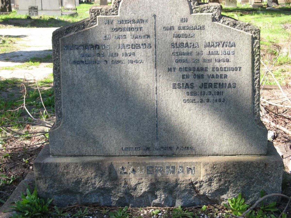 SAUERMAN Gerhardus Jacobus 1876-1947 &amp; Susara Maryna 1886-1949 :: SAUERMAN Esias Jeremias 1911-1969