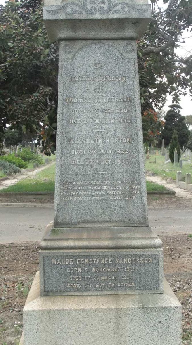 SANDERSON Thomas 1890-1890 :: HORTON Elizabeth 1822-1900 :: SANDERSON Maude Constance 1901-1904