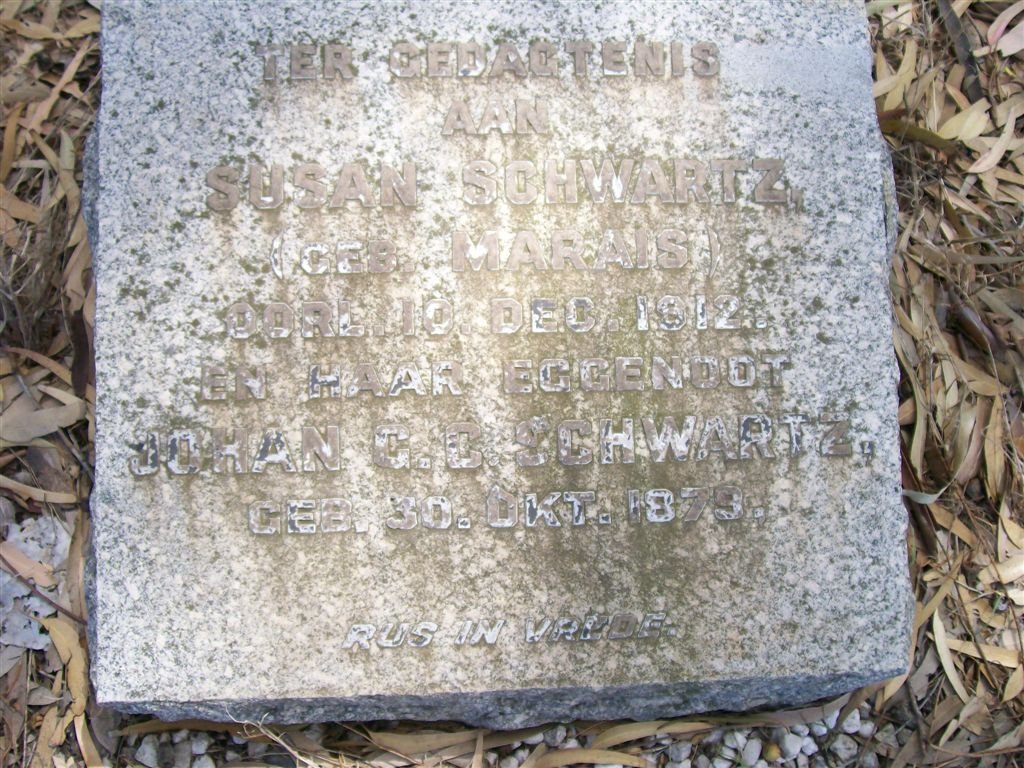SCHWARTZ Johan G.C. 1879- &amp; Susan MARAIS -1912