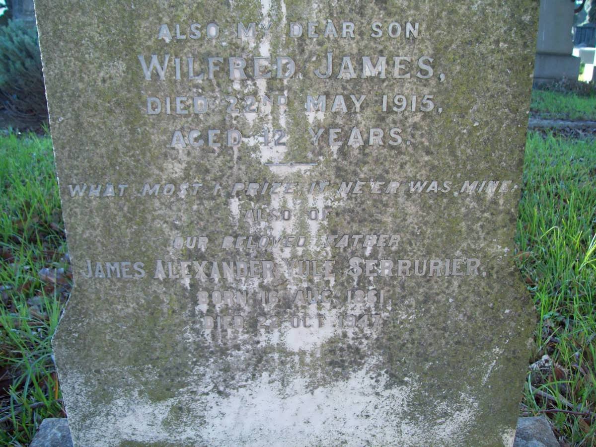 SERRURIER James Aexander Yule 1861-1947 & Caroline Charlotte -1914 :: SERRURIER Wilfred James -1915_2