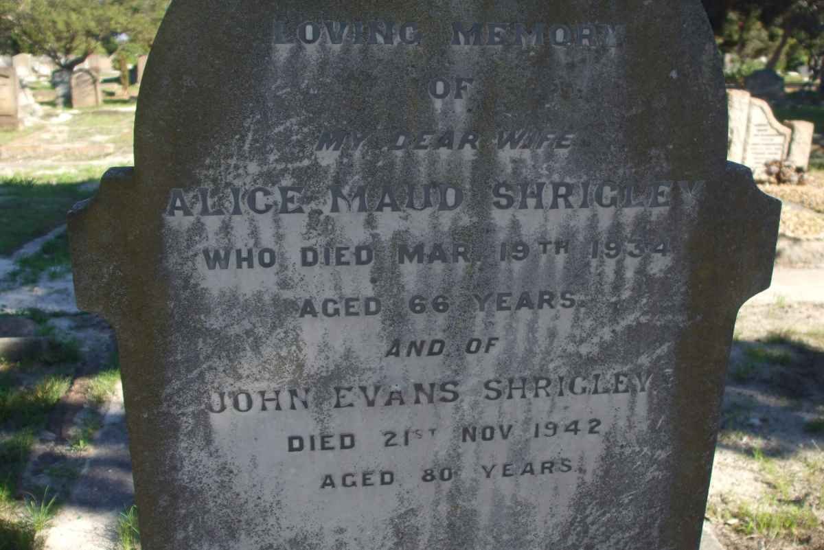SHRIGLEY John Evans -1942 &amp; Alica Maud -1934