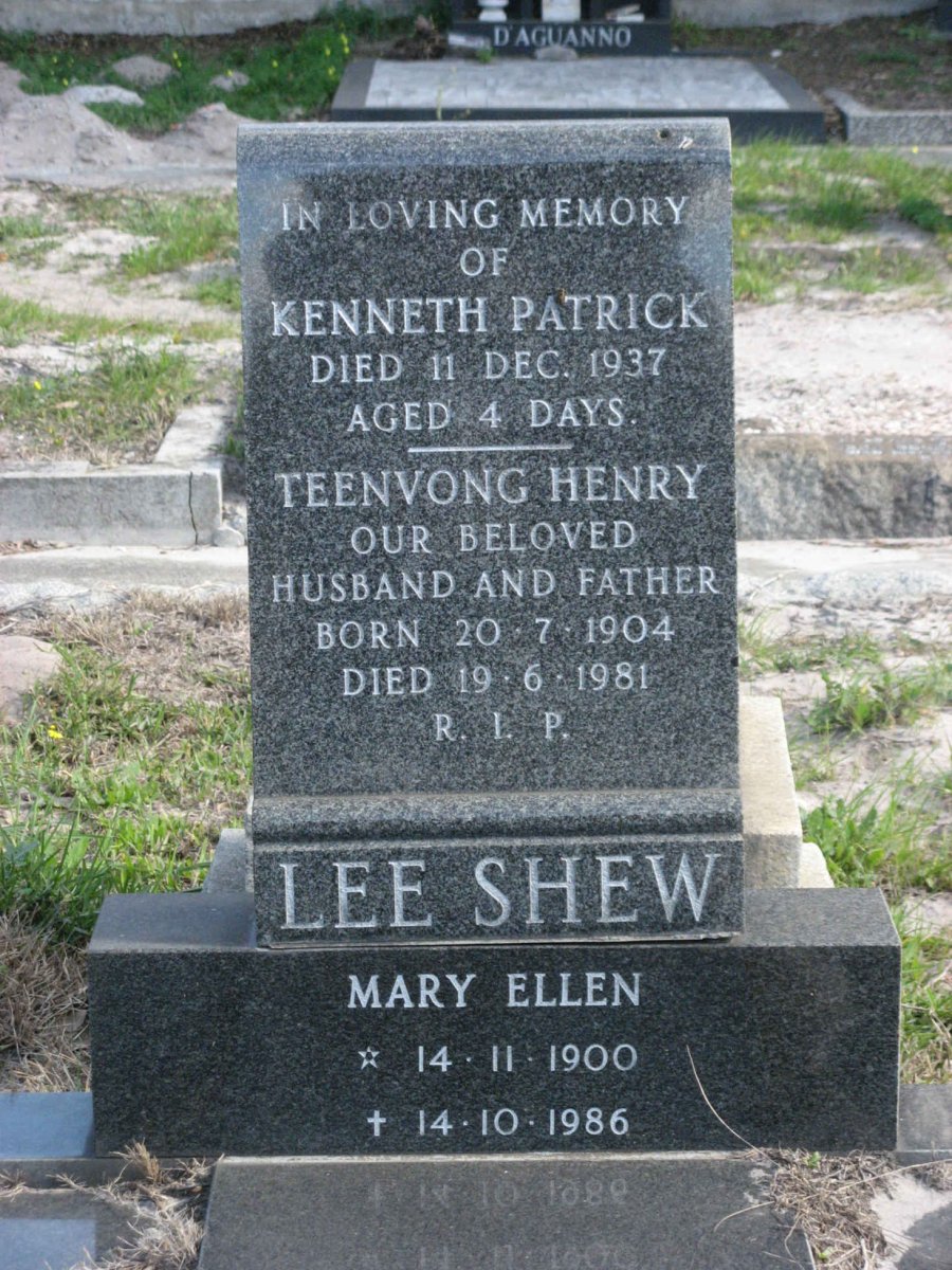 SHEW Kenneth Patrick, LEE 1937-1937 :: LEE SHEW Teenvong Henry 1904-1981 &amp; Mary Ellen 1900-1986