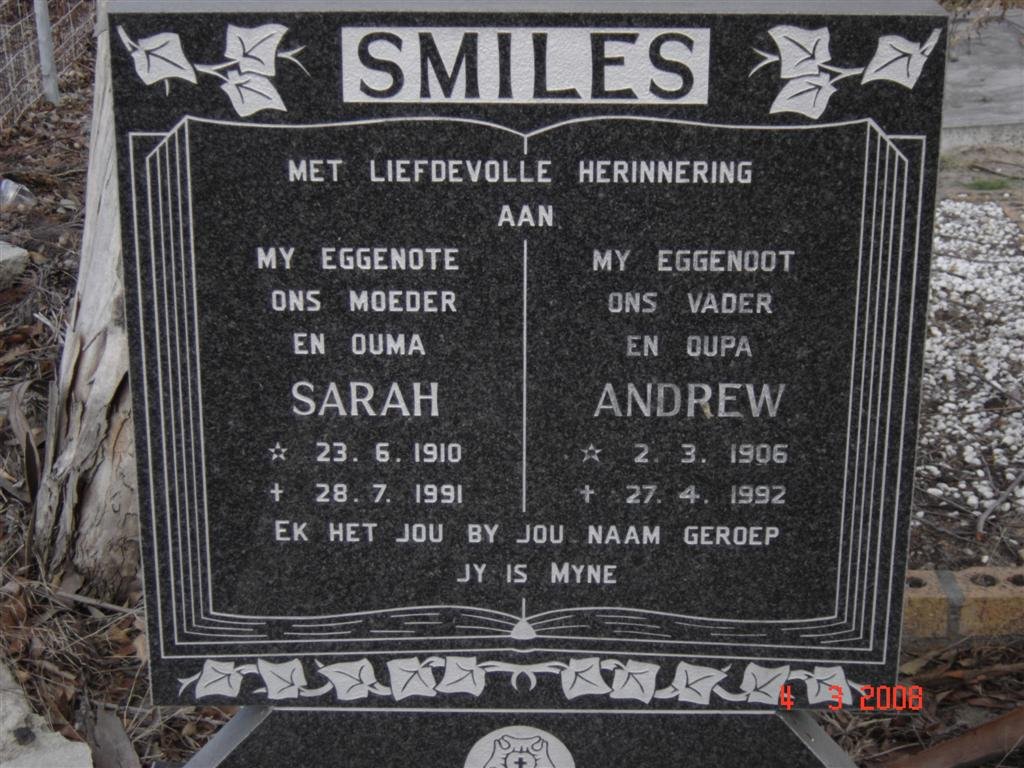 SMILES Andrew 1906-1992 &amp; Sarah 1910-1991