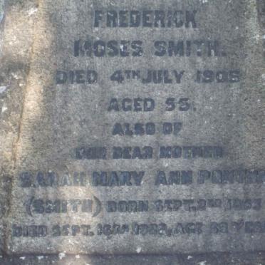 SMITH Frederick Moses -1906 :: PONTON Sarah Mary Ann formerly SMITH -1922