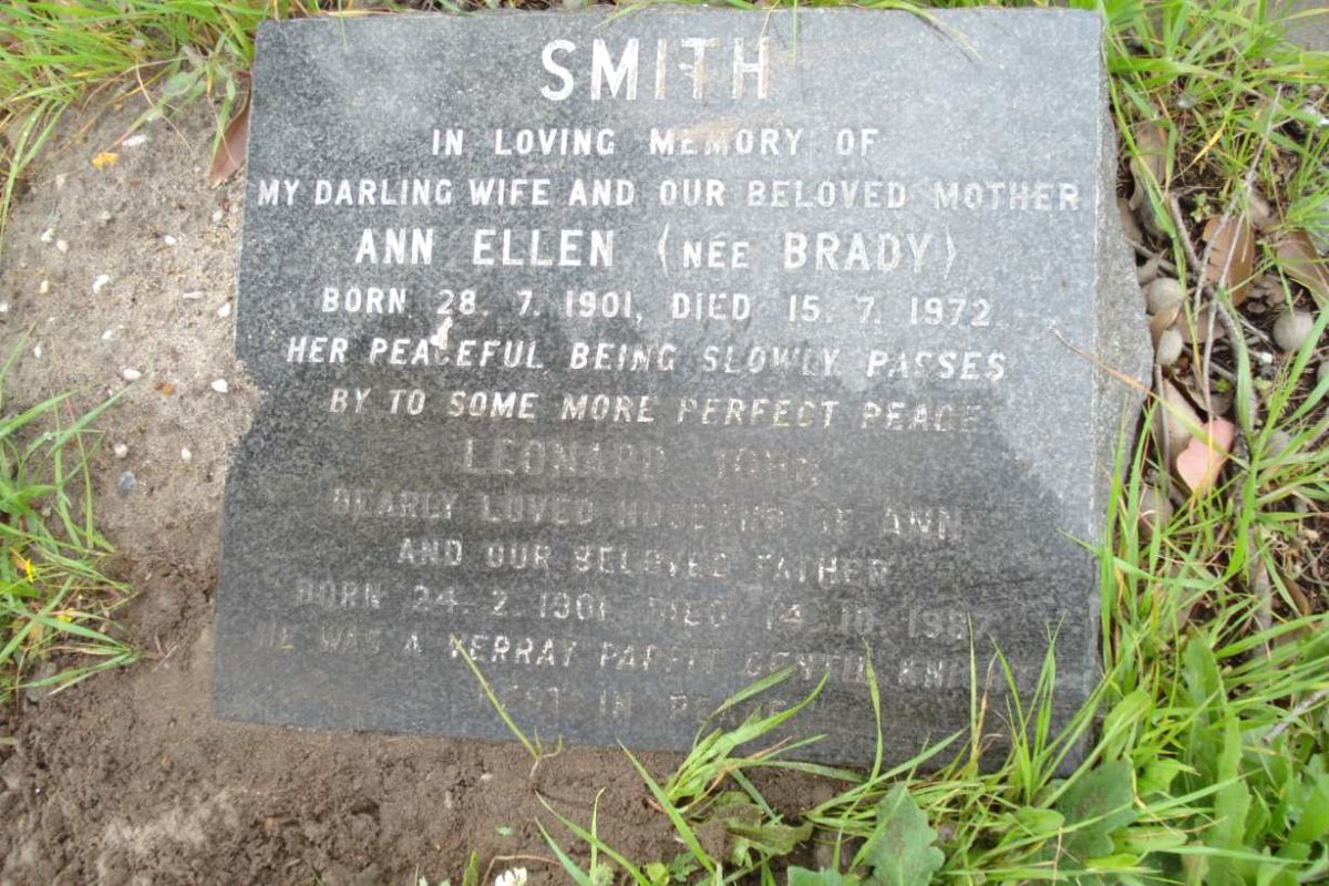 SMITH Leonard John 1901-1987 &amp; Ann Ellen BRADY 1901-1972