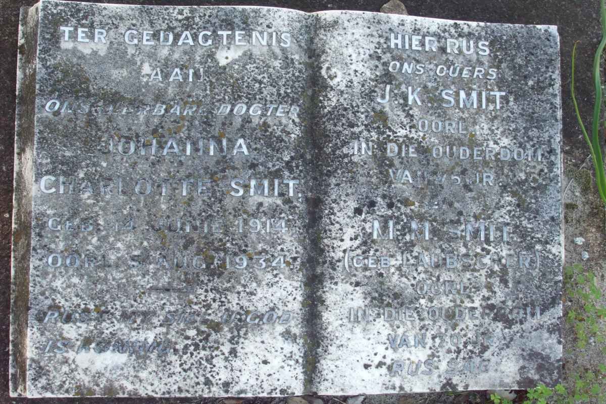 SMIT J.K. &amp; M.M. LAUBSCHER :: SMIT Johanna Charlotte 1914-1934