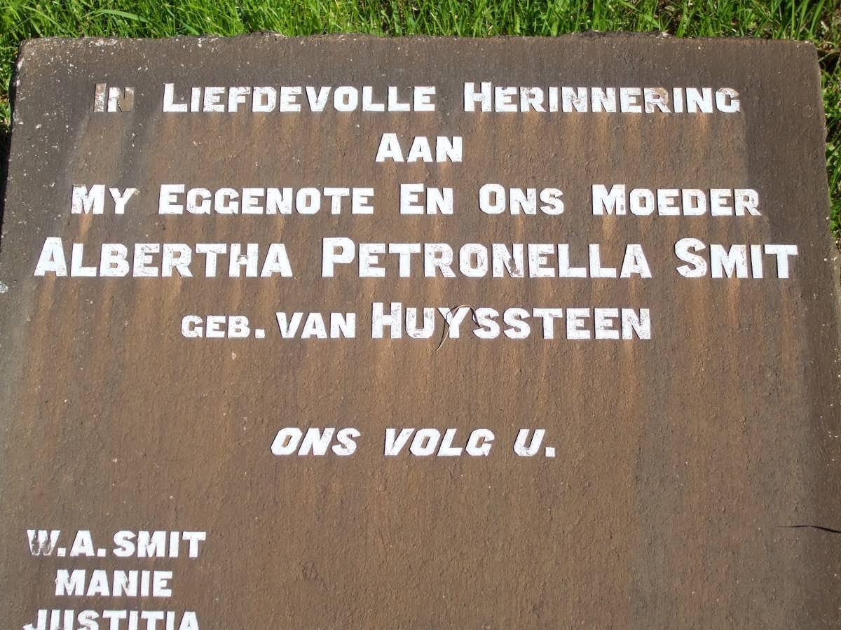 SMIT Albertha Petronella nee VAN HUYSSTEEN