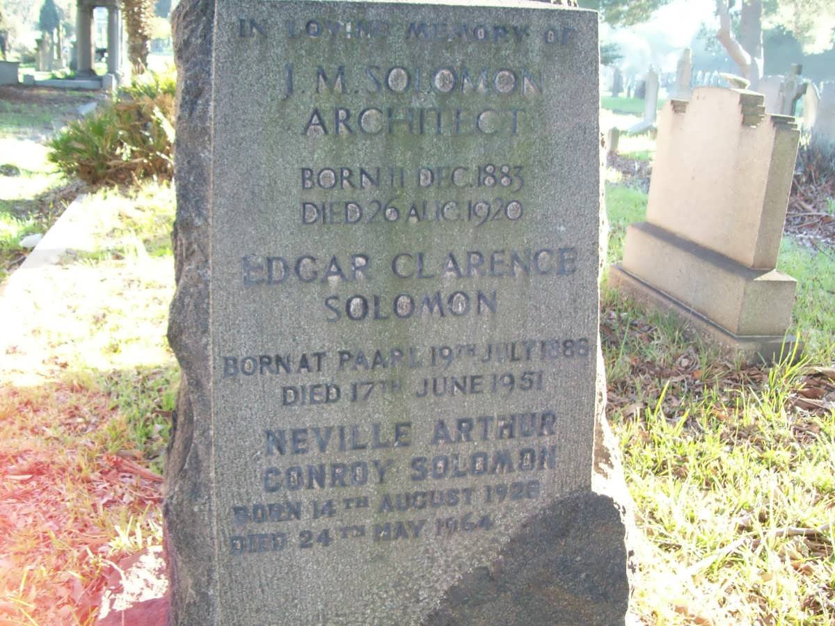 SOLOMON J.M. 1883-1920 :: SOLOMON Edgar Clarence 1888-1951 :: SOLOMON Neville Arthur Conroy 1928-1964