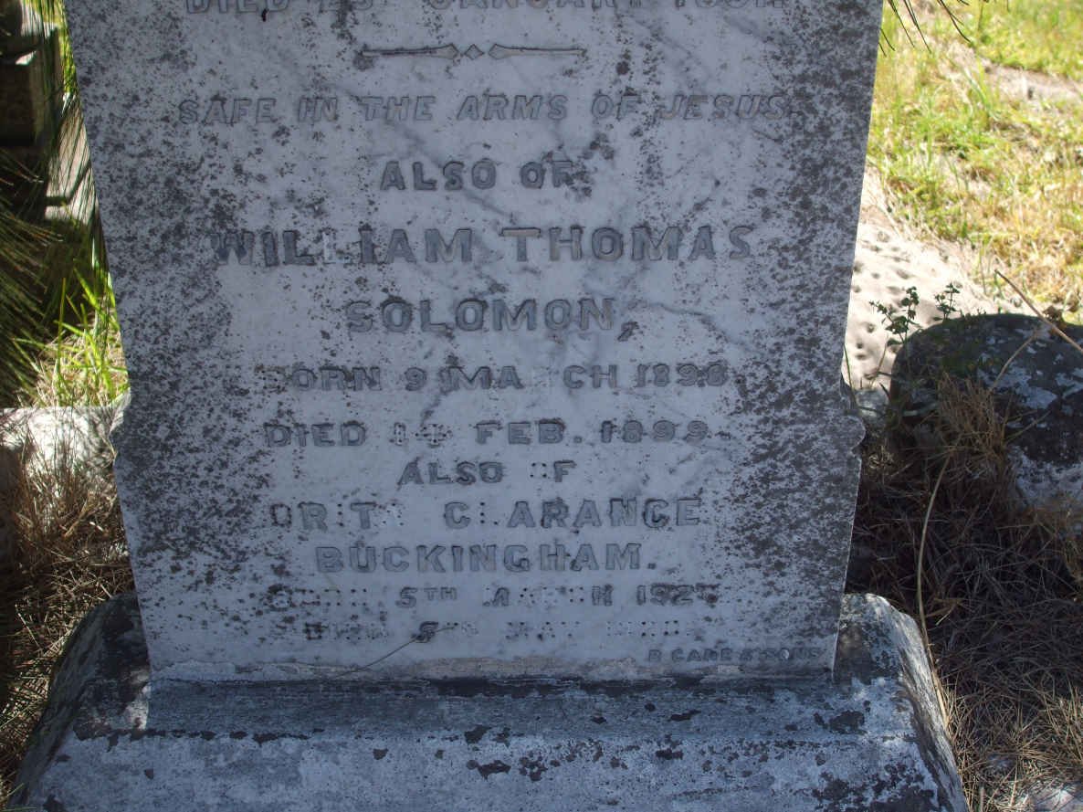SOLOMON William Thomas 1898-1899 :: BUCKINGHAM ? Clarance 1920-1920