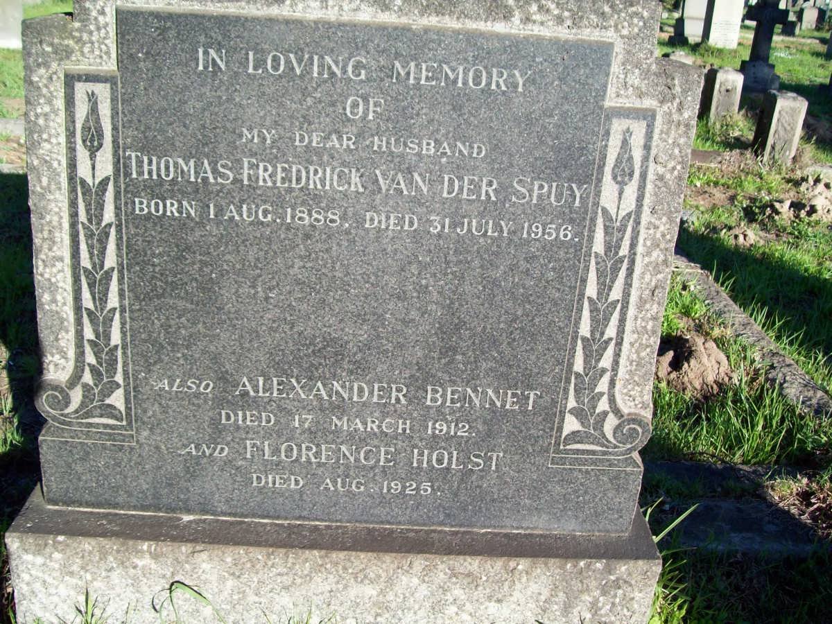 SPUY Thomas Fredrick, van der 1888-1956  :: BENNET Alexander -1912 :: HOLST Florence -1925
