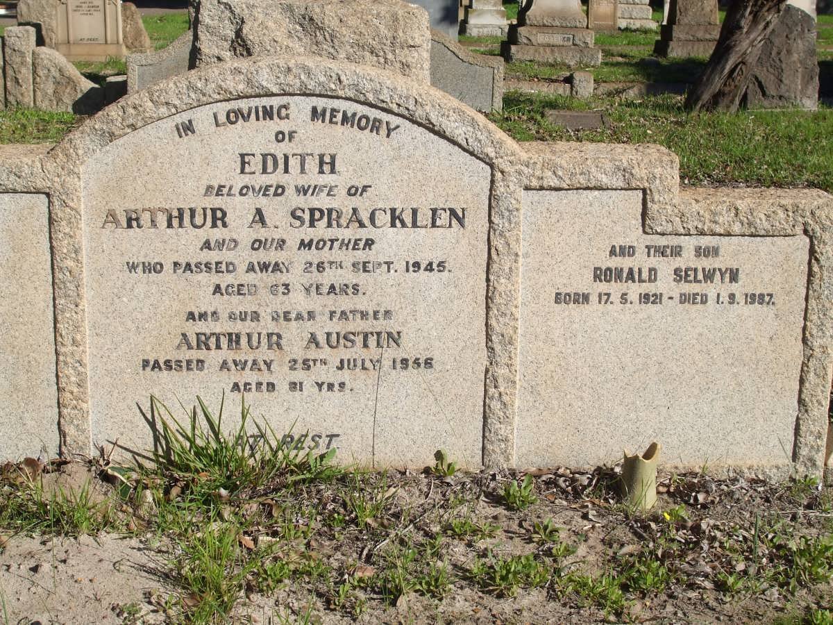 SPRACKLEN Arthur Austin -1956 &amp; Edith -1945 :: SPRACKLEN Ronald Selwyn 1921-1987