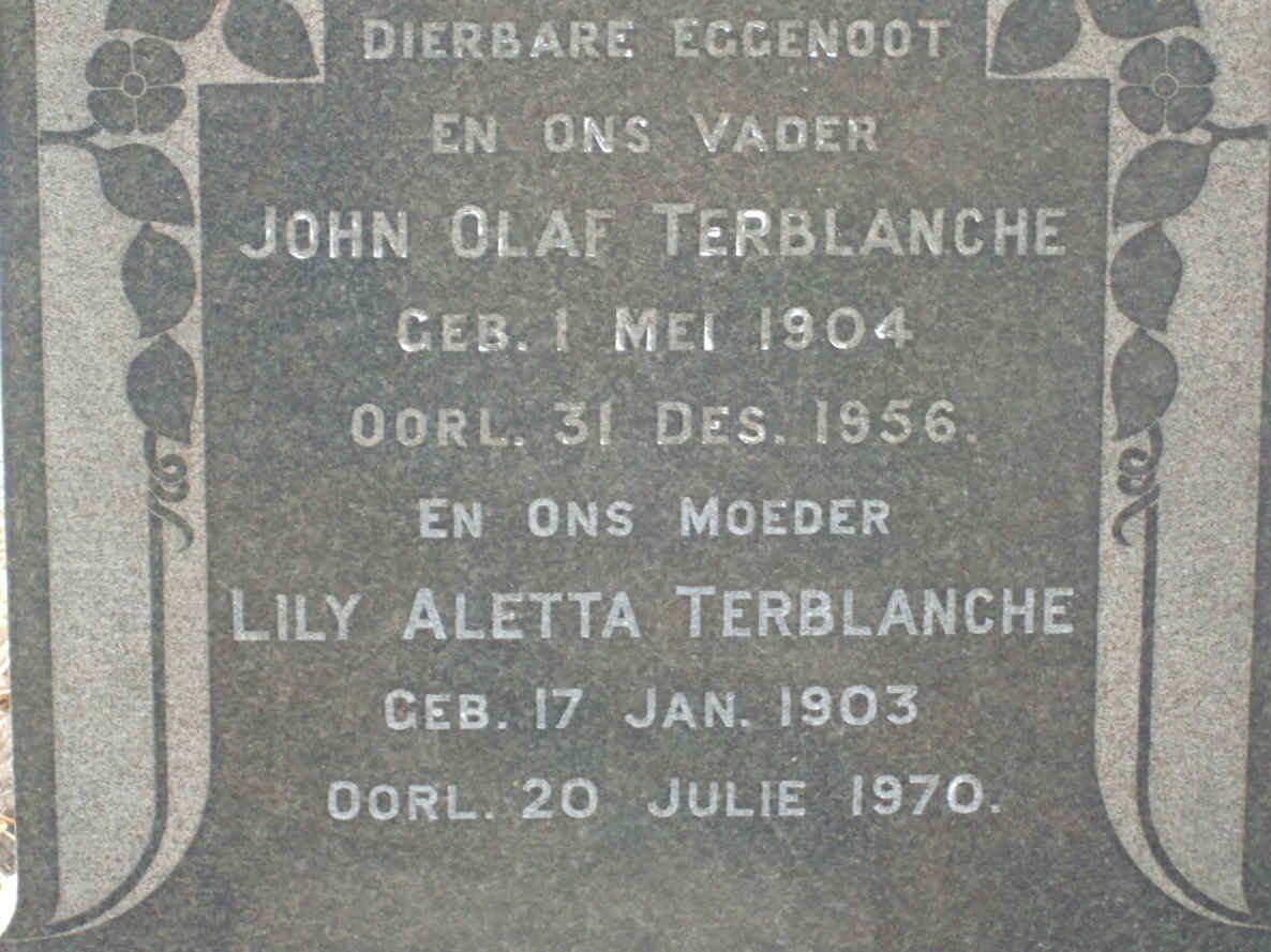 TERBLANCHE John Olaf 1904-1956 &amp; Lily Aletta 1903-1970