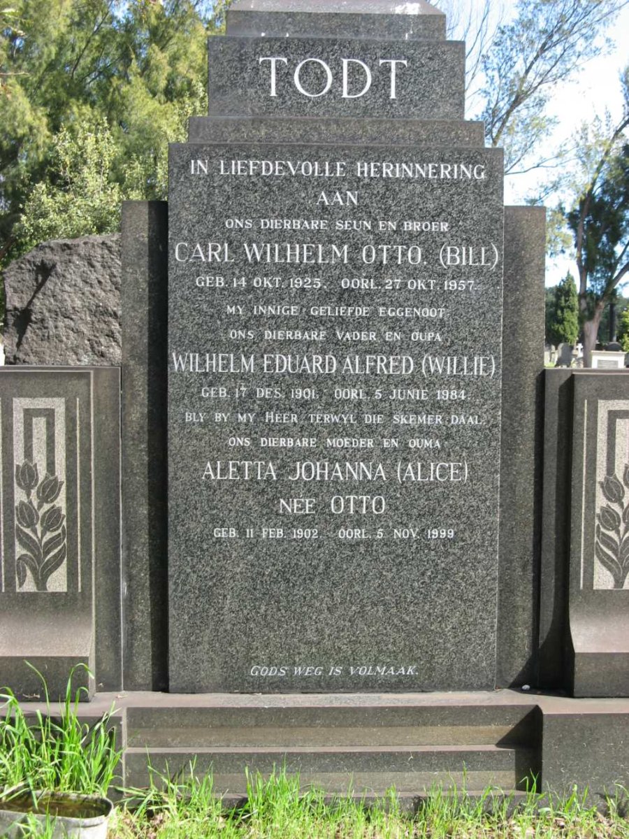 TODT Wilhelm Eduard Alfred 1901-1984 &amp; Aletta Johanna OTTO 1902-1999 :: TODT Carl Wilhelm Otto 1925-1957