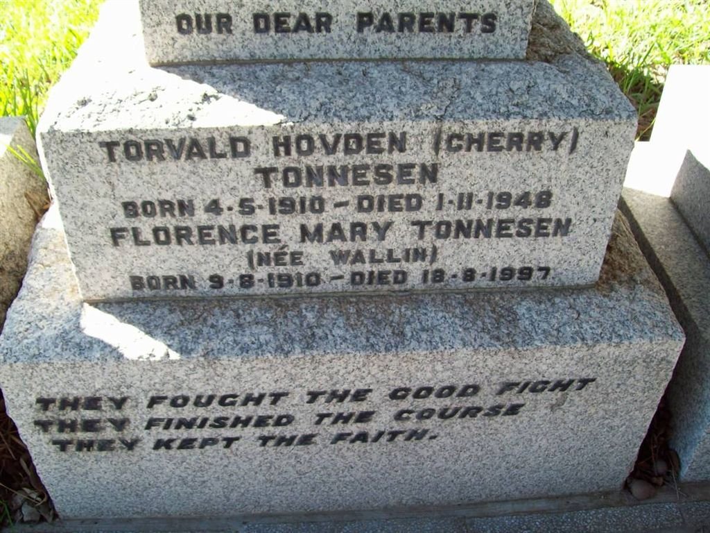 TONNESEN Torvald Hovden 1910-1948 &amp; Florence Mary WALLIN 1910-1997