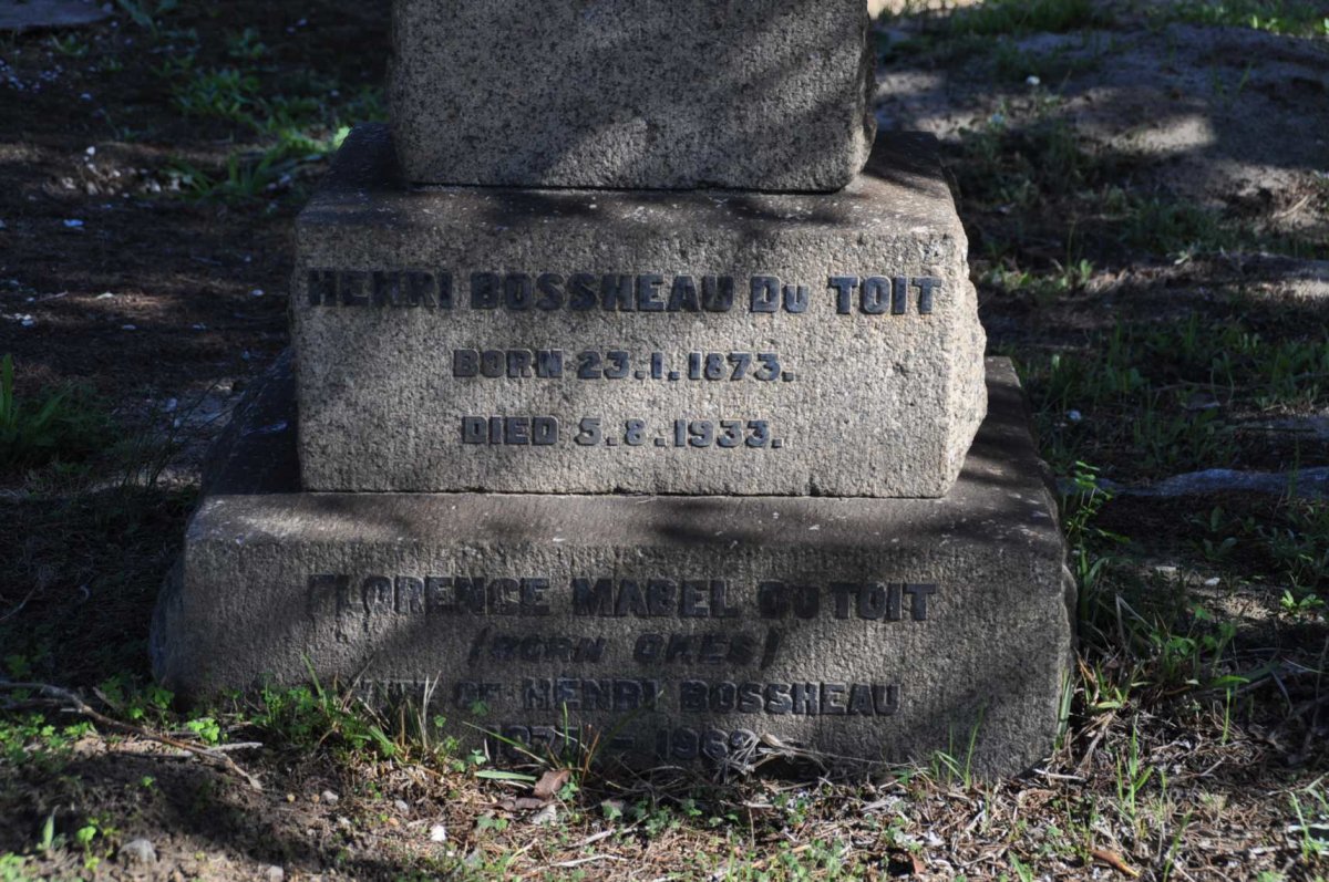 TOIT Henri Bossheau, du 1873-1933 &amp; Florence Mabel OKES 1877-196?