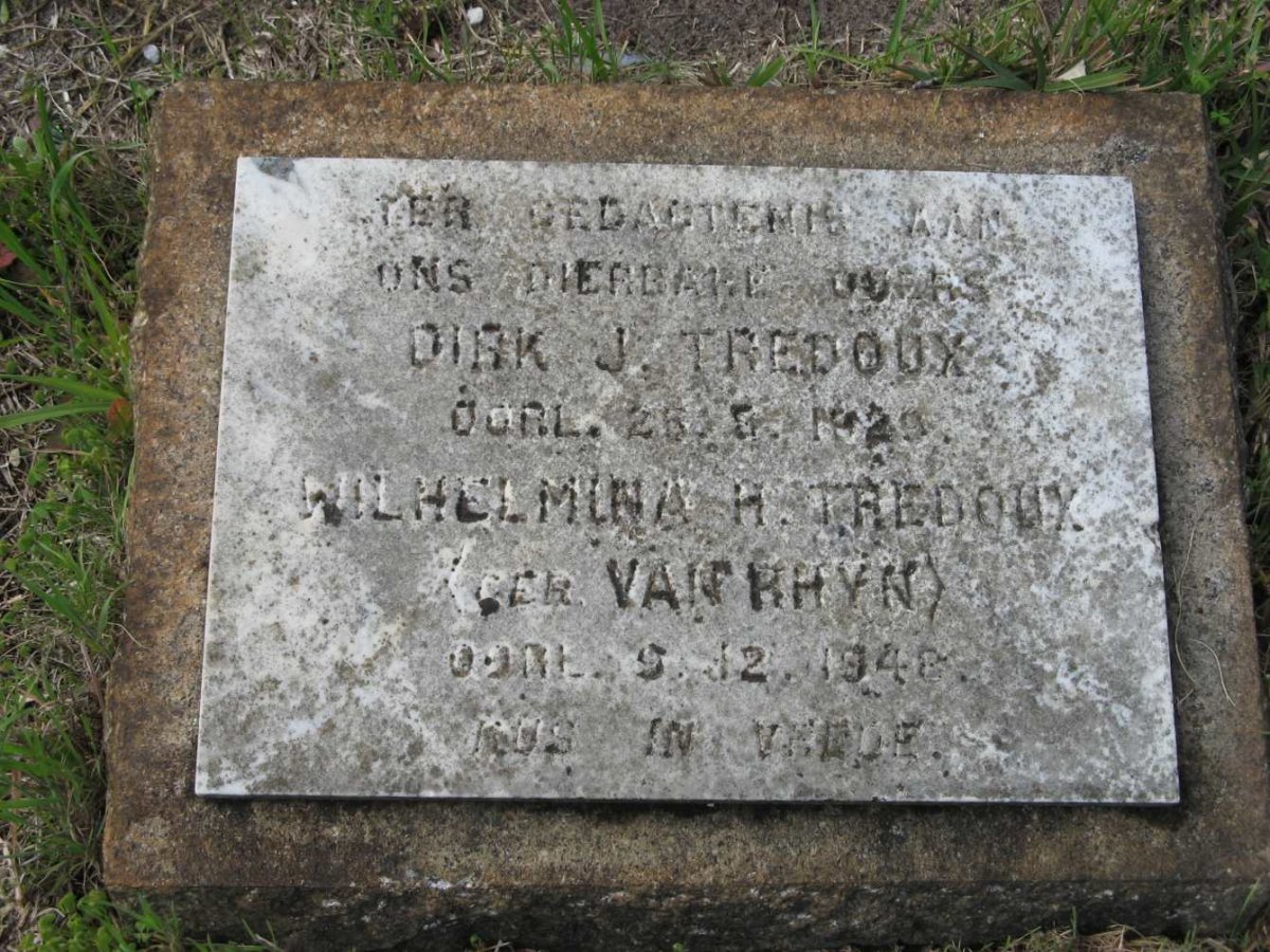 TREDOUX Dirk J. -1929 &amp; Wilhelmina H. Van RHYN -1948