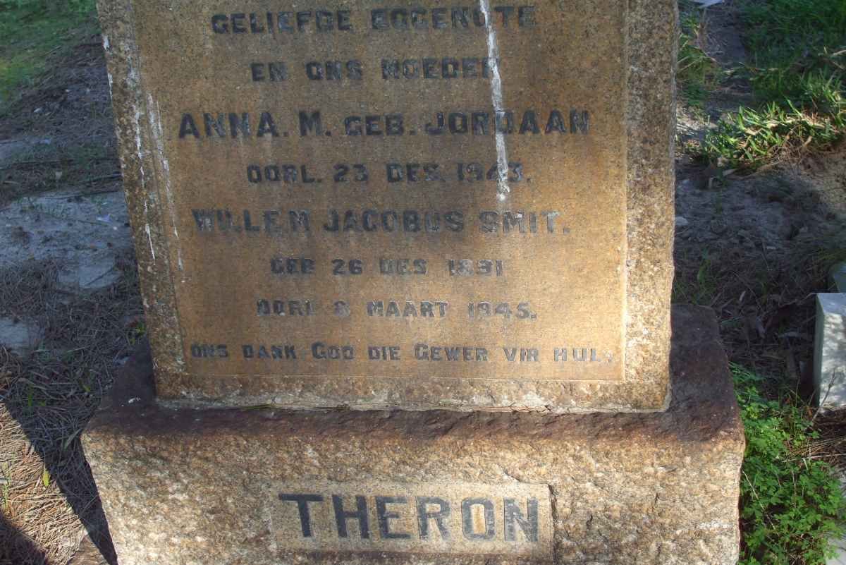 THERON Willem Jacobus Smit 1891-1945 &amp; Anna M. JORDAAN  -1943