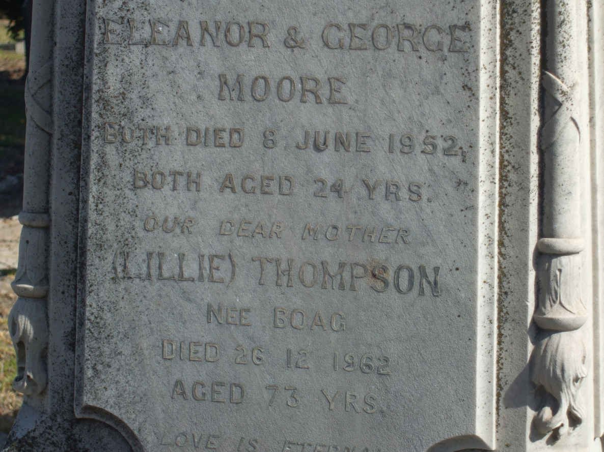 THOMPSON Lillie nee BOAG -1962 :: MOORE George -1952 &amp; Eleanor -1952
