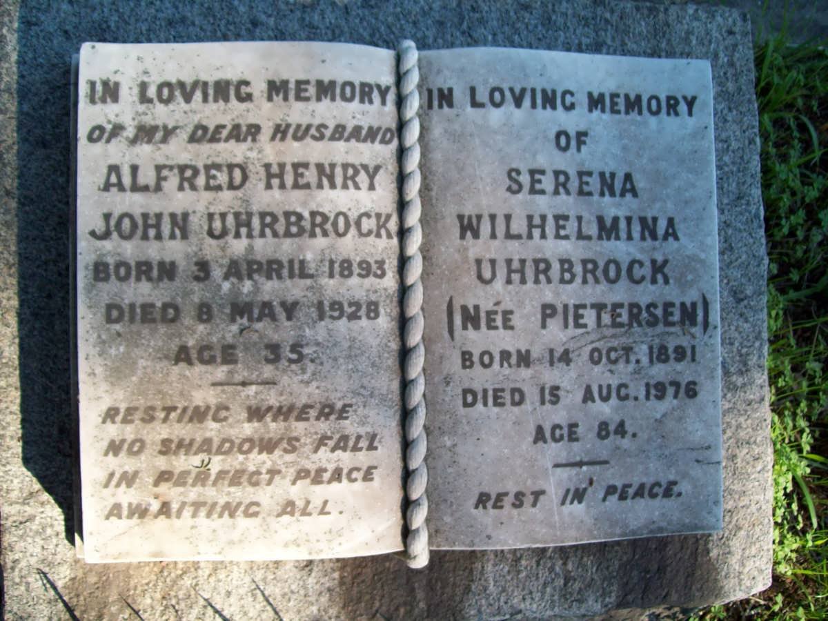 UHRBROCK Alfred Henry John 1893-1928 &amp; Serena Wilhelmina PIETERSEN 1891-1976