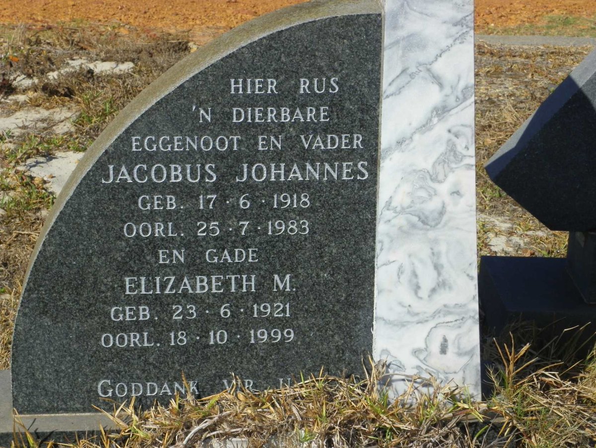 VERMEULEN Jacobus Johannes 1918-1983 &amp; Elizabeth M. 1921-1999