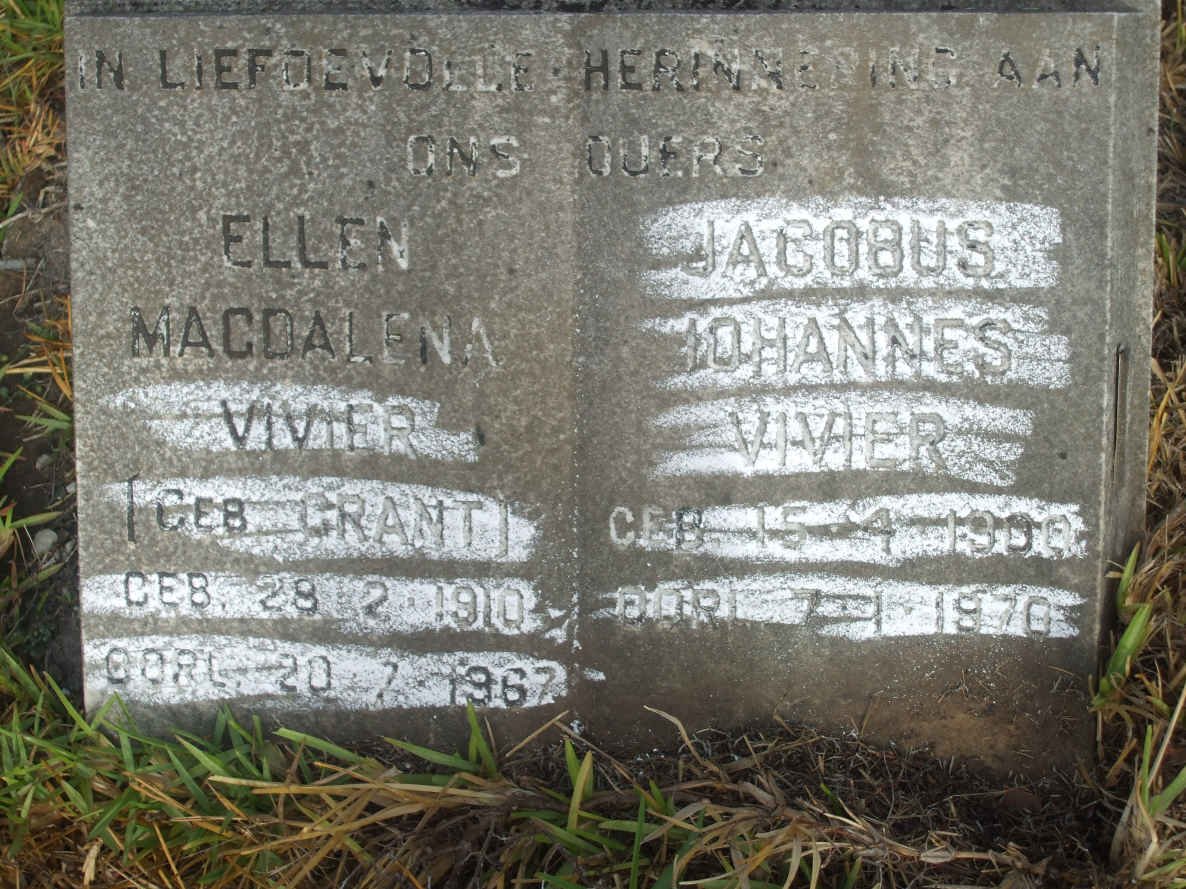 VIVIER Jacobus Johannes 190?-1970 &amp; Ellen Magdalena GRANT 1910-1967