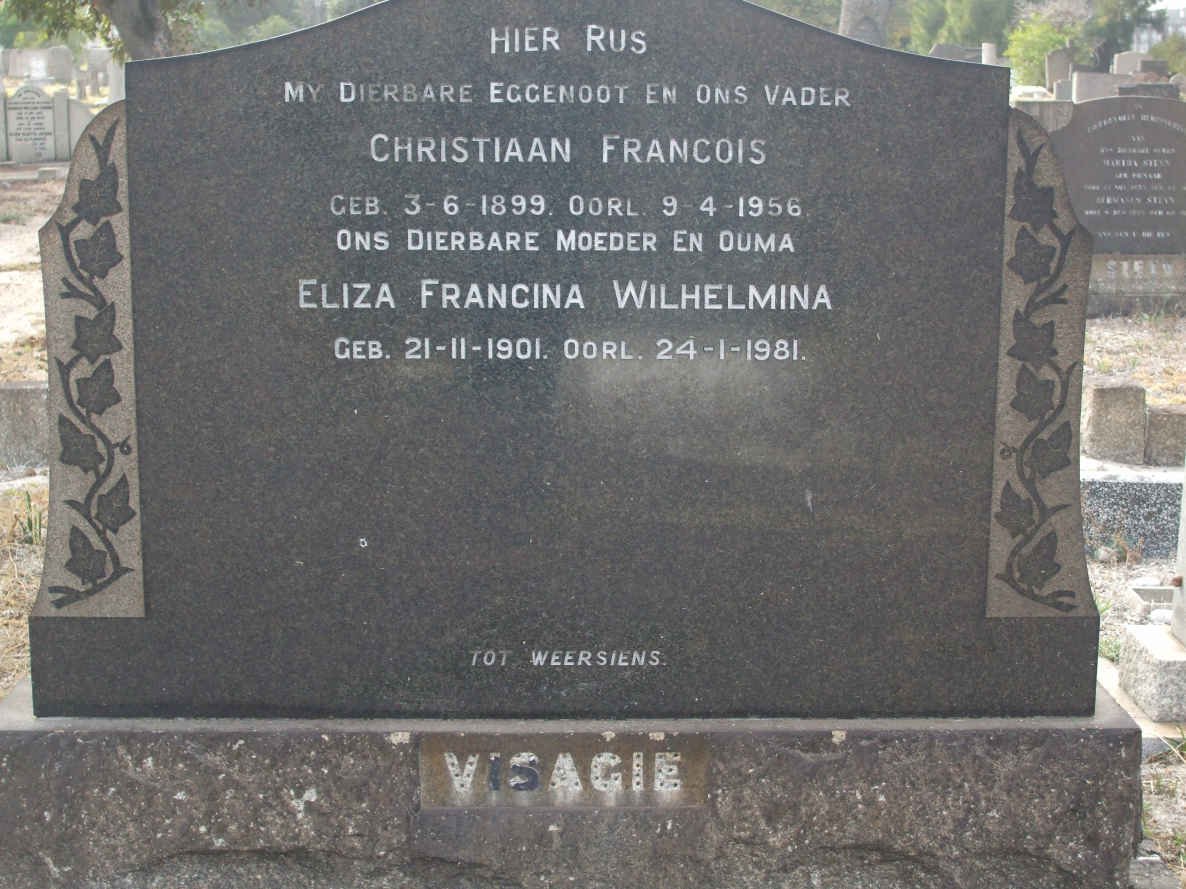 VISAGIE Christiaan Francois 1899-1956 &amp; Eliza Francina Wilhelmina 1901-1981
