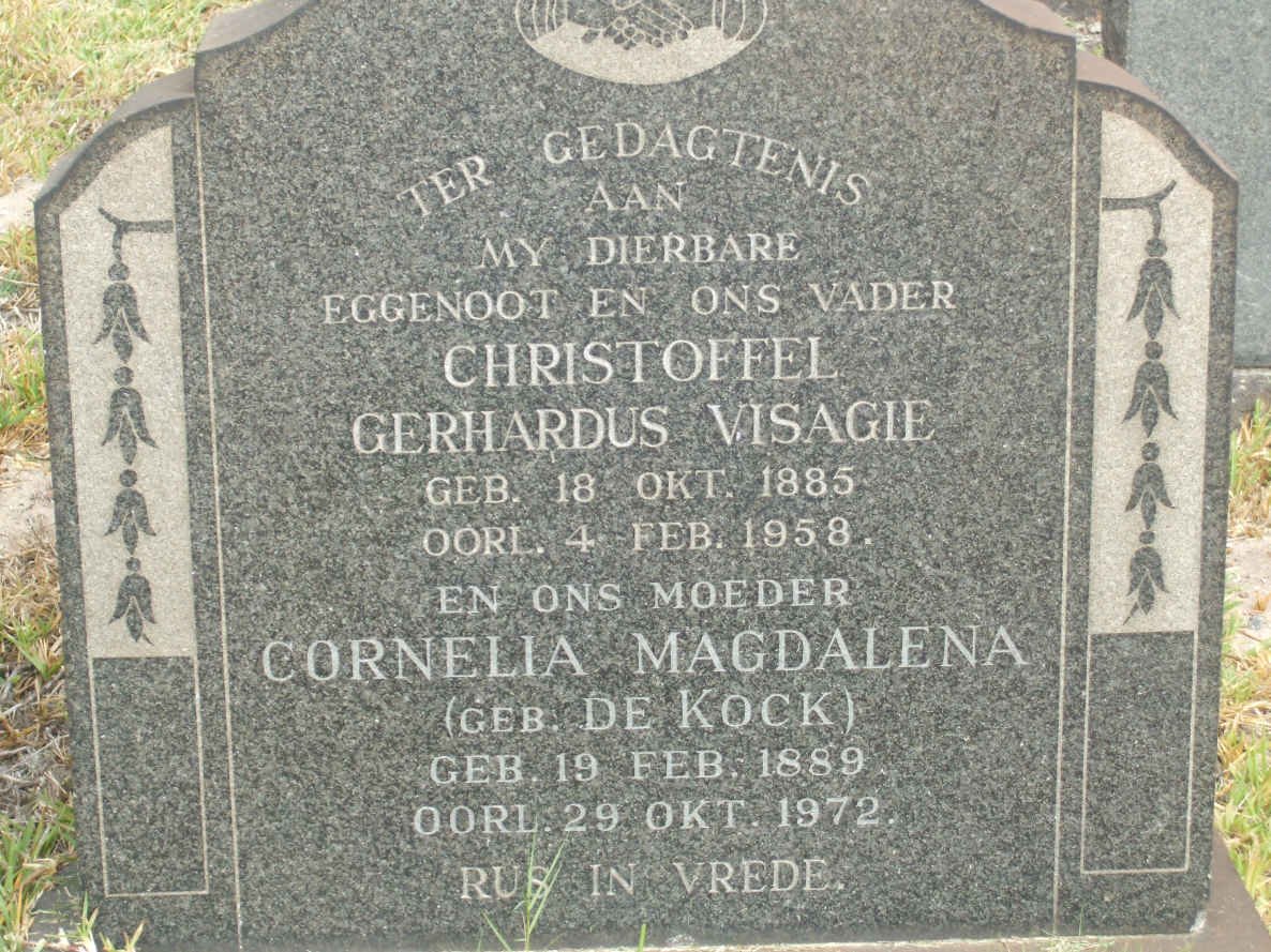VISAGIE Christoffel Gerhardus 1885-1958 &amp; Cornelia Magdalena DE KOCK 1889-1972