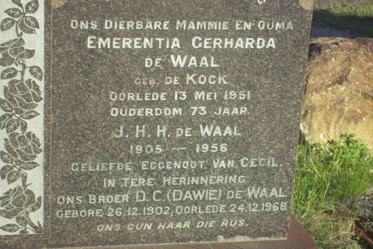 WAAL J.H.H., de 1905-1956 &amp; Emerentia Gerharda DE KOCK -1951 :: DE WAAL D.C. 1902-1968