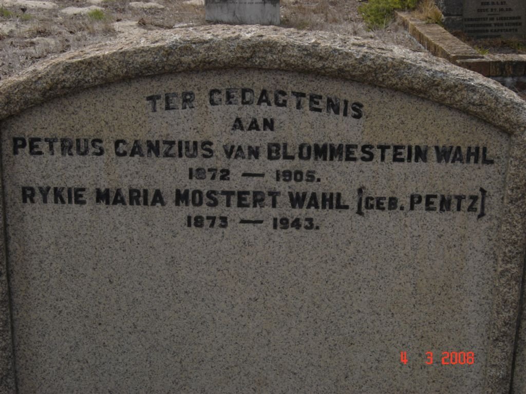 WAHL Petrus Canzius van Blommenstein 1872-1905 &amp; Maria Mostert PENTZ 1873-1943