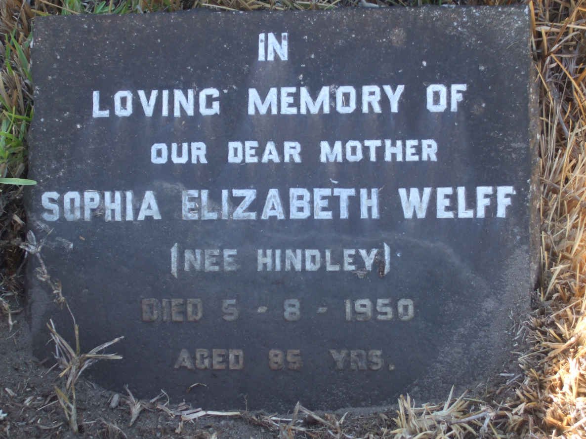 WELFF Sophia Elizabeth nee HINDLEY -1950