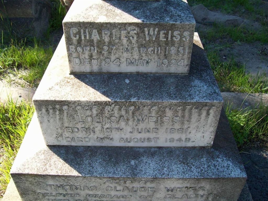 WEISS Charles 1851-1924 &amp; Louisa 1861-1948 :: WEISS Thomas Claude -1932